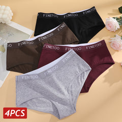 4PCS/Set Cotton Solid Color Women Panties Sexy Low Rise Briefs Female Letter Waist Panties Woman's Underpants Intimates Lingerie
