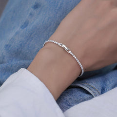 Hot Sterling 925 Silver Full AAA Zircon Bracelet Fine Jewelry 16cm-19cm 2-3mm Shiny CZ Accessories For Women Anniversary Gift