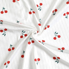 Women's Summer Fall V-neck Lace Cherry Print Pajama Set Slim Fit Short Sleeve Shorts & Pants Home Loungewear