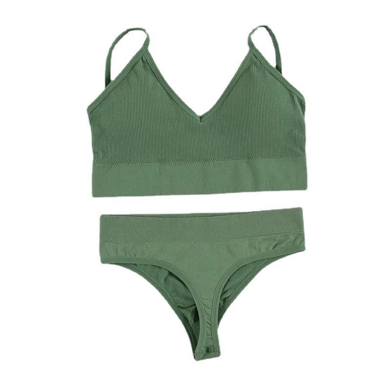 2Pcs Bra Set Underwear Set Women Panties Sexy G-String Seamless Bralette Female Lingerie Soft Tank Crop Top
