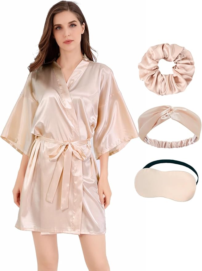 Women’s Silky Satin Kimono Robe – Bridesmaid &amp; Bridal Sleepwear