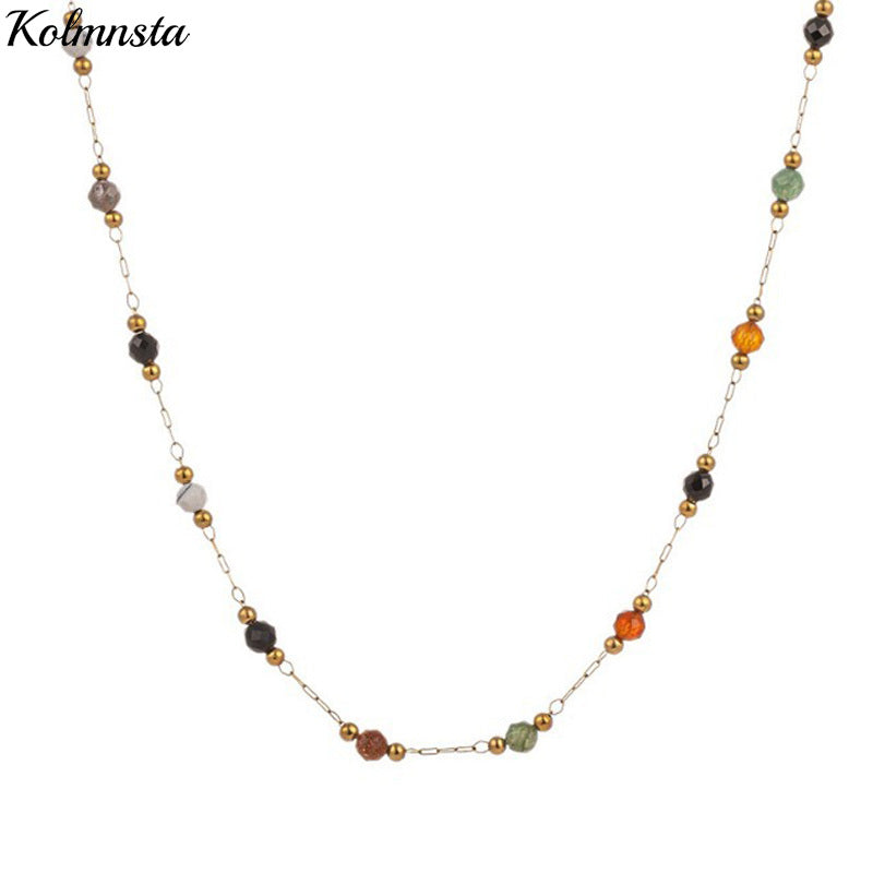 Kolmnsta Colorful Round Beads Necklace Charm Choker Bracelet Set For Women Girls Anniversary Birthday Party Gift Fashion Jewelry