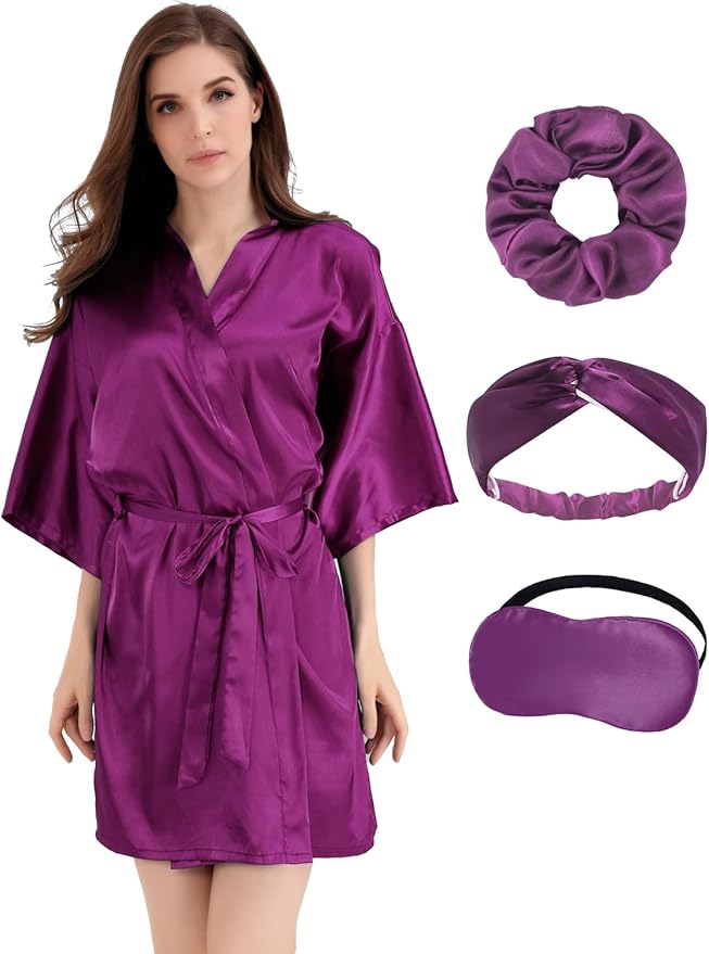Women’s Silky Satin Kimono Robe – Bridesmaid &amp; Bridal Sleepwear