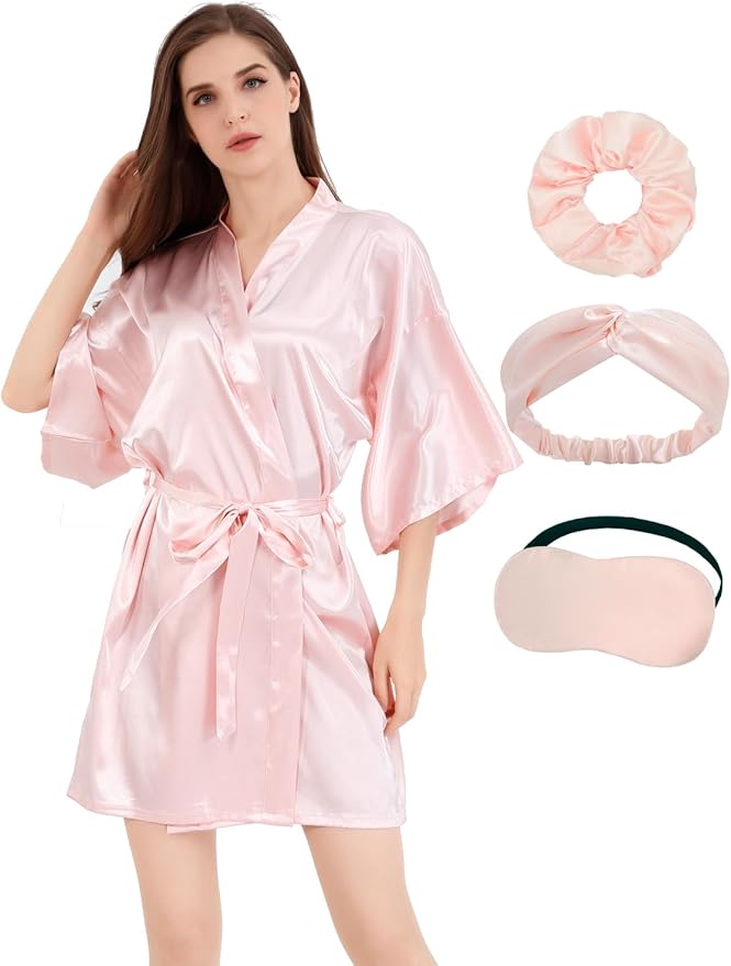 Women’s Silky Satin Kimono Robe – Bridesmaid &amp; Bridal Sleepwear